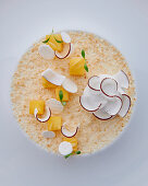 Pineapple sorbet with crème chiboust, coconut and lime