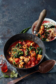 Indian spinach and paneer curry with chilli oil