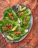 Çiğ Köfte auf Romana-Minze-Salat mit Granatapfelsauce