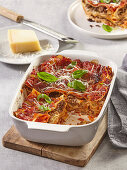 Lasagne with minced beef, ricotta and tomato sauce