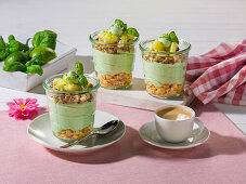 Herb mousse with caramelised nuts and apple compote