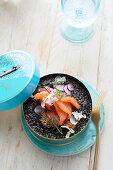 Quinoa caviar with smoked salmon fillet