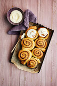 Cinnamon rolls with cream cheese topping