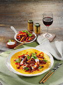 Fiery Mexican pan with beef, black beans and peppers