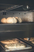 Handmade sourdough bread in the oven