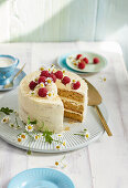 Limoncello naked cake with raspberries