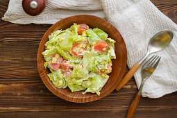 Healthy salad with smoked salmon and mixed salad vegetables