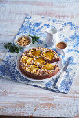 Chocolate cake with pears, cardamom and nuts