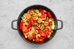 Fresh vegetables, chopped in a pan