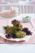 Green pea meatballs with yoghurt and mint dip