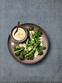 Grilled broccoli with tofu hollandaise