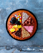Sweet pizza with various sweets