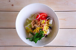 Greek salad with tuna and feta cheese