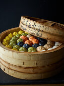 Steamed dim sum in different colours