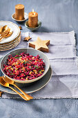 Red cabbage salad with walnuts and sultanas