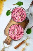 Layered salad "Schuba" with beetroot and herring