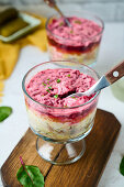 Layered salad "Schuba" with beetroot and herring