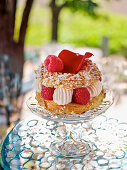 Paris-Brest Ispahan with raspberries and rose petals