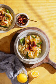 Lemon and asparagus pasta with crispy bacon