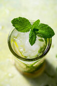 Mojito with mint and ice cubes