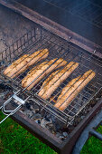 Salmon fillets in a grid on the grill