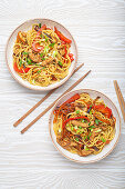 Chow mein with chicken and vegetables