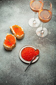 Crostini with butter and salmon caviar