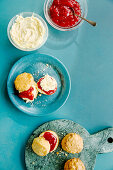 Scones from the Air Fryer with clotted cream and strawberry jam