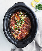 Greek beef with risoni from the slow cooker