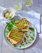 Green croque monsieur with feta and mint