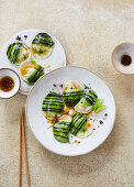 Striped ravioli with scampi filling