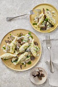 Potato ravioli with truffle and mushroom filling