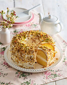 Bundt cake with mascarpone filling and nuts