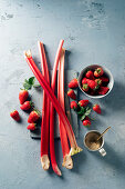 Fresh strawberries and rhubarb