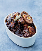 Nutella chocolate pudding with cream and nut pralines