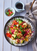 Chicken and vegetable pan with rice