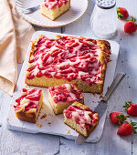 Strawberry and sour cream sheet cake