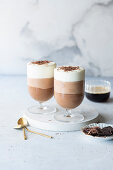 Three-layer chocolate mousse in a jar