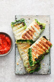 Grilled spinach börek with feta cheese