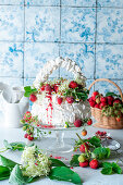 Strawberry elderflower Pavlova basket