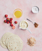 Ingredients for strawberry cheesecake tacos