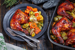 Baked chicken drumsticks with vegetables