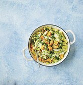 Pasta with pesto and roasted pumpkin