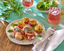 Turkey saltimbocca with stuffed tomatoes