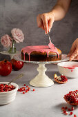 Pomegranate cake with pink icing