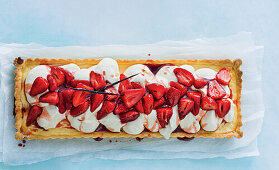 Orange ricotta tart with roasted strawberries