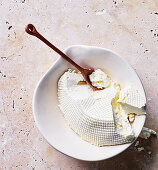 Fresh ricotta in a ceramic bowl