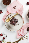 Vegan chocolate brownies with cherries