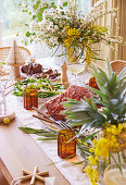 Festive table setting with roast and salad