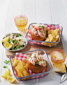 Prawn and lobster rolls with crisps